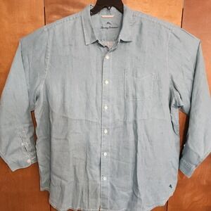 C82  Tommy Bahama Mens 3XLT Linen Button Down Shirt Blue Long Sleeve Relaxed Fit